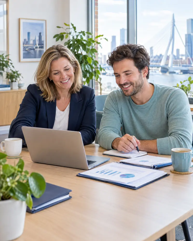 Accountant en ondernemer bespreken samen de cijfers