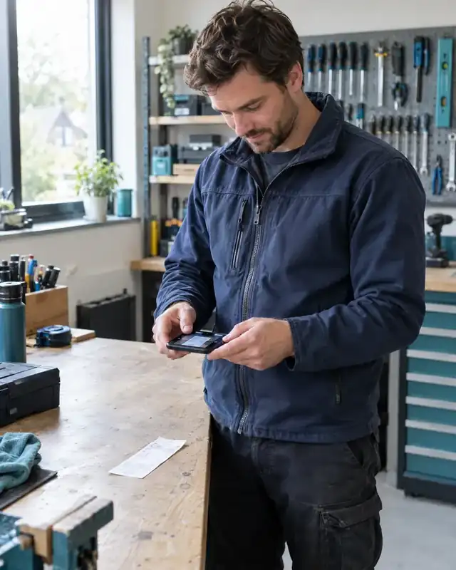 Zzp'er fotografeert een bonnetje in zijn werkplaats